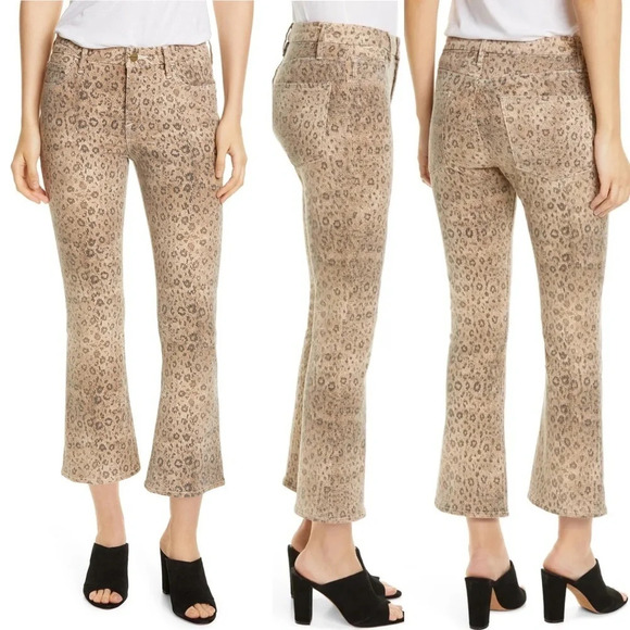 NWOT FRAME Le Crop High Waist Mini Boot Snake Print Jeans Vanilla Multi Denim 26 - Picture 1 of 12